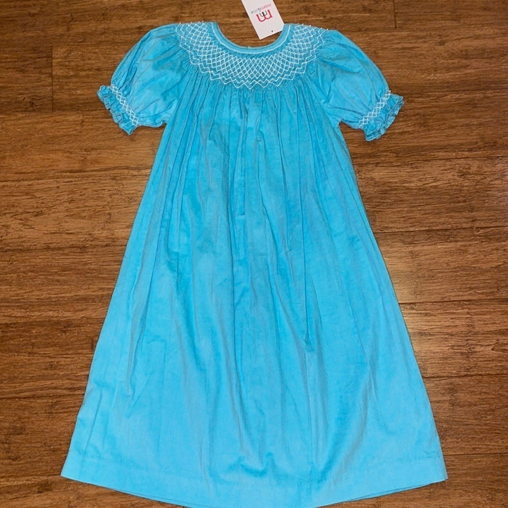 Mom and me girls Turquoise pearl smocked corduroy dress 6x NWT